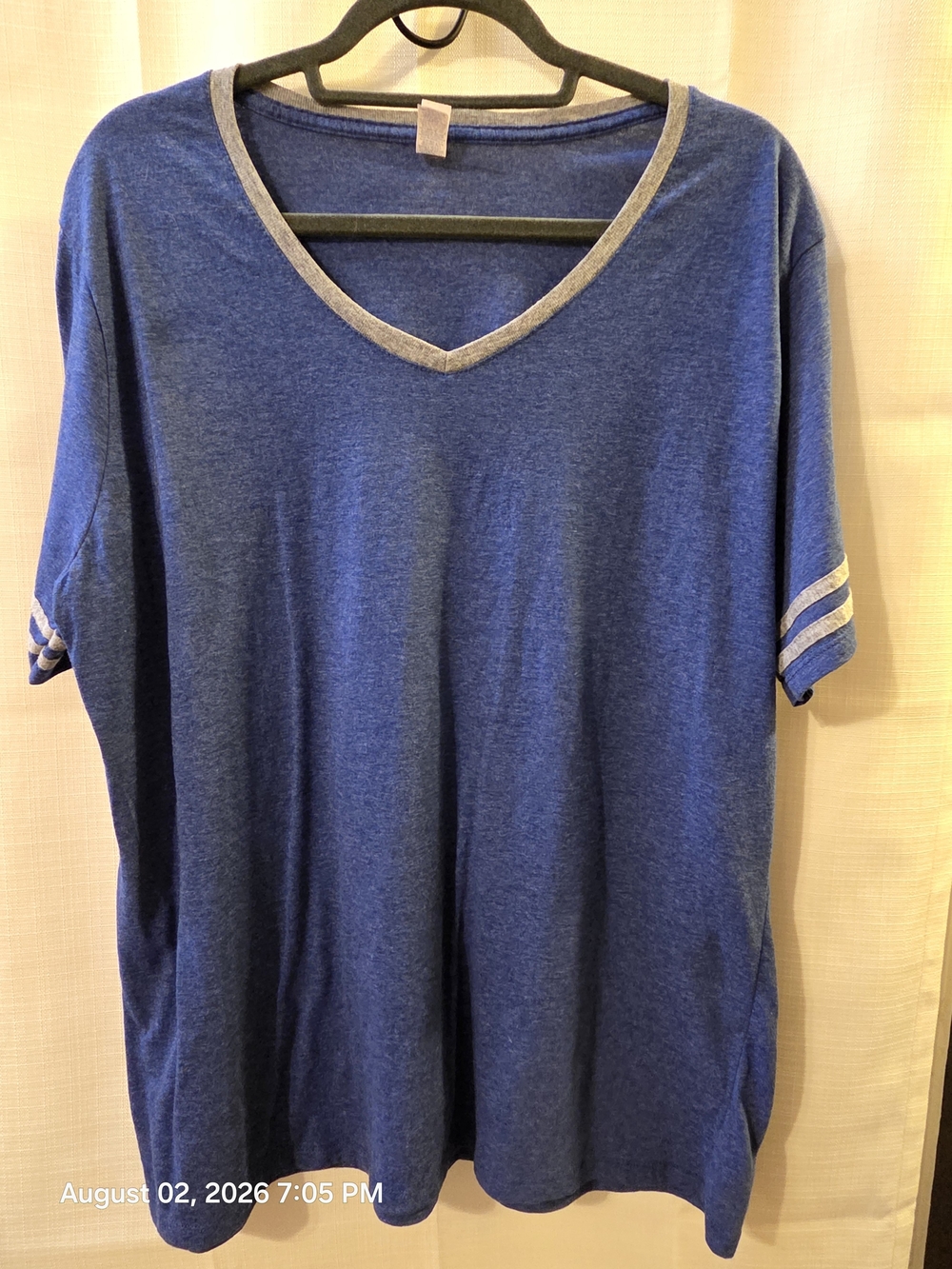 Jerzees Royal Blue V-Neck Short Sleeve Tee with Gray Trim